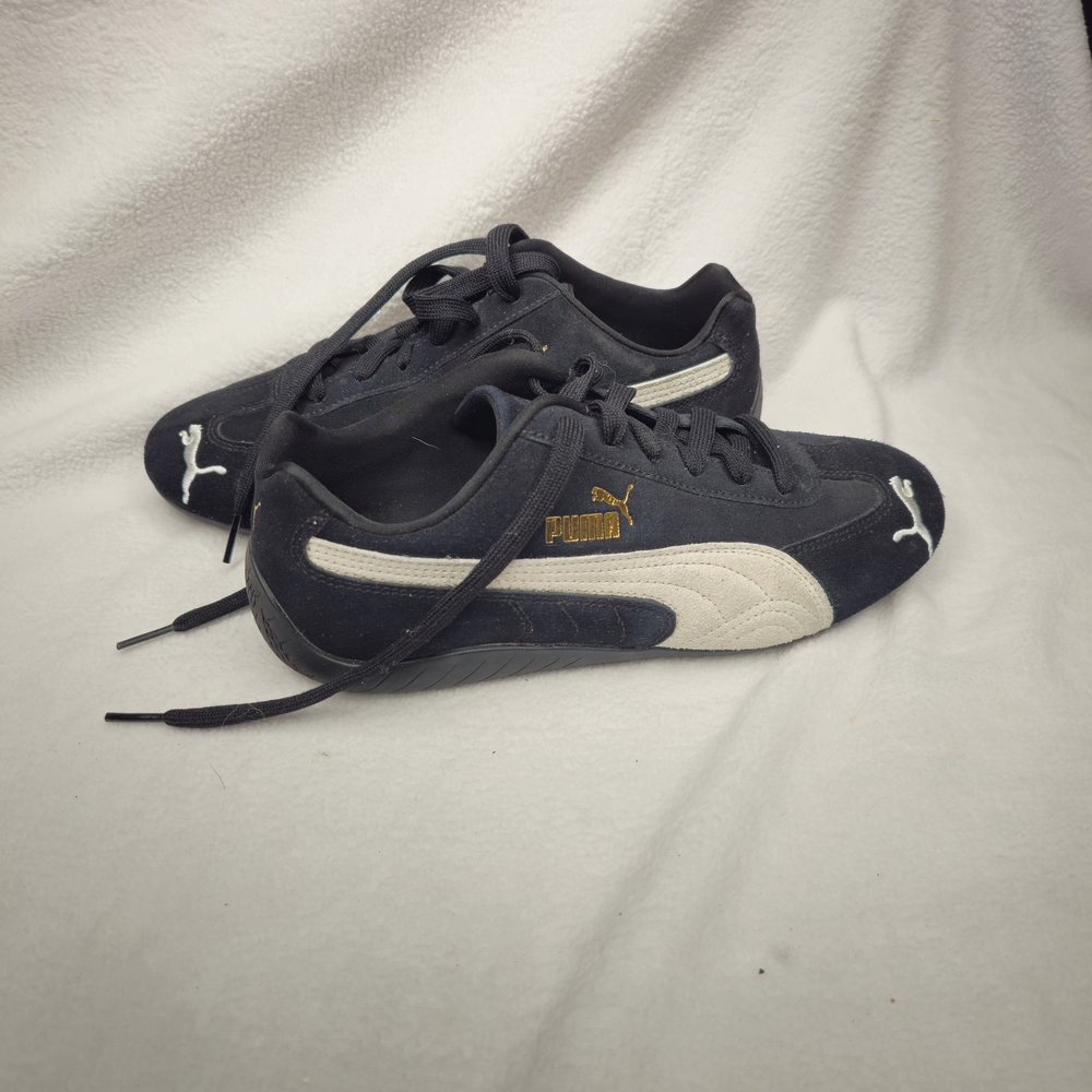 Puma Unisex  Black and Cream Suede Low-Profile Speedcat Sneakers